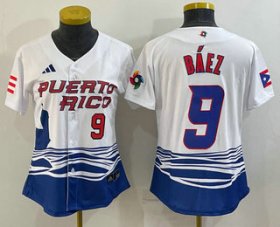 Cheap Women\'s Puerto Rico Baseball #9 Javier Baez Number White 2023 World Baseball Classic Stitched Jersey