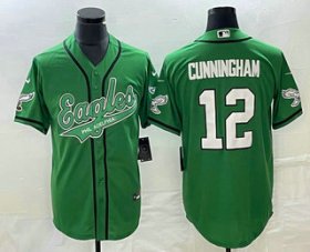 Wholesale Cheap Men\'s Philadelphia Eagles #12 Randall Cunningham Green Cool Base Stitched Baseball Jersey