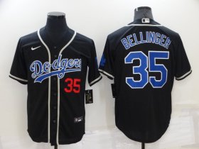 Wholesale Cheap Men\'s Los Angeles Dodgers #35 Cody Bellinger Black Blue Name Stitched MLB Cool Base Nike Jersey