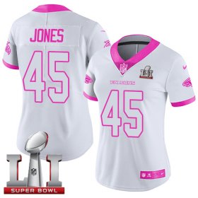Wholesale Cheap Nike Falcons #45 Deion Jones White/Pink Super Bowl LI 51 Women\'s Stitched NFL Limited Rush Fashion Jersey