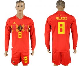 Wholesale Cheap Belgium #8 Fellaini Red Home Long Sleeves Soccer Country Jersey