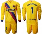 Wholesale Cheap Barcelona #1 Ter Stegen Away Long Sleeves Soccer Club Jersey