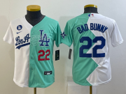 Wholesale Cheap Youth Los Angeles Dodgers #22 Bad Bunny White Green Two Tone 2022 Celebrity Softball Game Cool Base Jerseys