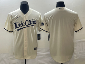 Cheap Men\'s Minnesota Twins Blank Cream Cool Base Stitched Baseball Jersey