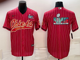 Wholesale Cheap Men\'s Kansas City Chiefs Red With Super Bowl LVII Big Logo Cool Base Stitched Baseball Jersey