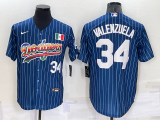 Wholesale Cheap Men's Los Angeles Dodgers #34 Fernando Valenzuela Number Rainbow Blue Red Pinstripe Mexico Cool Base Nike Jersey