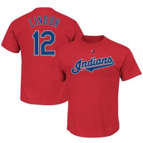 Wholesale Cheap Cleveland Indians #12 Francisco Lindor Majestic Official Name and Number T-Shirt Scarlet