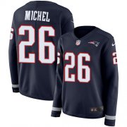 Wholesale Cheap Nike Patriots #26 Sony Michel Navy Blue Team Color Women's Stitched NFL Limited Therma Long Sleeve Jersey
