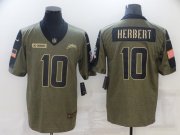 Wholesale Cheap Men's Los Angeles Chargers #10 Justin Herbert Nike Olive 2021 Salute To Service Limited Player Jersey