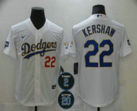 Wholesale Cheap Men\'s Los Angeles Dodgers #22 Clayton Kershaw Red Number White Gold #2 #20 Patch Stitched MLB Cool Base Nike Jersey