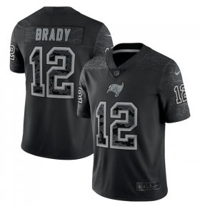 Wholesale Cheap Men\'s Tampa Bay Buccaneers #12 Tom Brady Black Reflective Limited Stitched Jersey