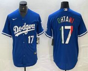 Cheap Men's Los Angeles Dodgers #17 Shohei Ohtani Number Mexico Blue Cool Base Stitched Jersey