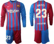 Wholesale Cheap Men 2021-2022 Club Barcelona home red blue Long Sleeve 23 Nike Soccer Jersey