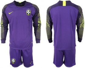 Wholesale Cheap Brazil Blank Purple Goalkeeper Long Sleeves Soccer Country Jersey