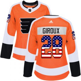 Wholesale Cheap Adidas Flyers #28 Claude Giroux Orange Home Authentic USA Flag Women\'s Stitched NHL Jersey