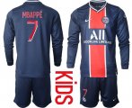 Wholesale Cheap Youth 2020-2021 club Paris St German home long sleeve 7 blue Soccer Jerseys