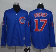 Wholesale Cheap Cubs #17 Kris Bryant Blue New Cool Base Long Sleeve Stitched MLB Jersey