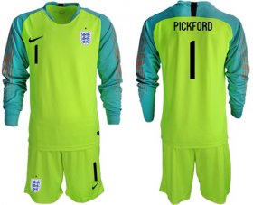 Wholesale Cheap England #1 Pickford Shiny Green Long Sleeves Goalkeeper Soccer Country Jersey