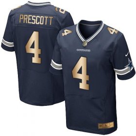 Wholesale Cheap Nike Cowboys #4 Dak Prescott Navy Blue Team Color Men\'s Stitched NFL Elite Gold Jersey