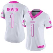 Wholesale Cheap Nike Panthers #1 Cam Newton White/Pink Women's Stitched NFL Limited Rush Fashion Jersey