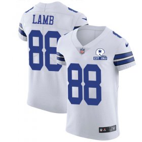 Wholesale Cheap Nike Cowboys #88 CeeDee Lamb White Men\'s Stitched With Established In 1960 Patch NFL New Elite Jersey