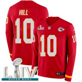 Wholesale Cheap Nike Chiefs #10 Tyreek Hill Red Super Bowl LIV 2020 Team Color Men\'s Stitched NFL Limited Therma Long Sleeve Jersey