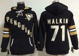 Wholesale Cheap Pittsburgh Penguins #71 Evgeni Malkin Black Women\'s Old Time Heidi NHL Hoodie