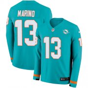 Wholesale Cheap Nike Dolphins #13 Dan Marino Aqua Green Team Color Men's Stitched NFL Limited Therma Long Sleeve Jersey
