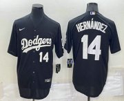 Wholesale Cheap Men's Los Angeles Dodgers #14 Enrique Hernandez Number Black Turn Back The Clock Stitched Cool Base Jersey