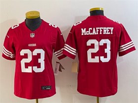 Cheap Women\'s San Francisco 49ers #23 Christian McCaffrey Red 2023 F.U.S.E. Vapor Untouchable Football Stitched Jersey(Run Small)