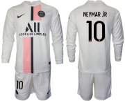 Wholesale Cheap Men 2021-2022 ClubParis Saint-Germainaway white Long Sleeve 10 Soccer Jersey