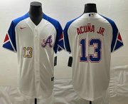 Cheap Men's Atlanta Braves #13 Ronald Acuna Jr Number White 2023 City Connect Cool Base Stitched Jersey