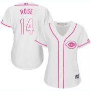 Wholesale Cheap Reds #14 Pete Rose White/Pink Fashion Women's Stitched MLB Jersey