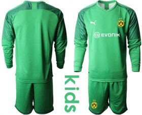 Wholesale Cheap Dortmund Blank Green Goalkeeper Long Sleeves Kid Soccer Club Jersey
