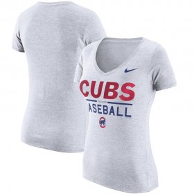 Wholesale Cheap Chicago Cubs Nike Women\'s Practice 1.7 Tri-Blend V-Neck T-Shirt Heathered White