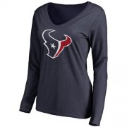 Wholesale Cheap Women's Houston Texans Pro Line Primary Team Logo Slim Fit Long Sleeve T-Shirt Navy