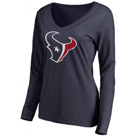 Wholesale Cheap Women\'s Houston Texans Pro Line Primary Team Logo Slim Fit Long Sleeve T-Shirt Navy