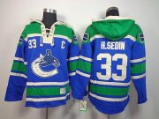 Wholesale Cheap Canucks #33 Henrik Sedin Blue Sawyer Hooded Sweatshirt Stitched NHL Jersey