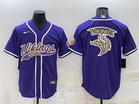 Wholesale Cheap Men\'s Minnesota Vikings Purple Team Big Logo With Patch Cool Base Stitched Baseball Jersey