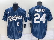 Wholesale Cheap Men's Los Angeles Dodgers #8 #24 Kobe Bryant Number Navy Blue Pinstripe Stitched MLB Cool Base Nike Jersey