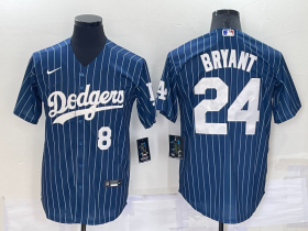 Wholesale Cheap Men\'s Los Angeles Dodgers #8 #24 Kobe Bryant Number Navy Blue Pinstripe Stitched MLB Cool Base Nike Jersey