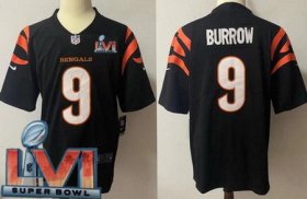 Wholesale Cheap Men\'s Cincinnati Bengals #9 Joe Burrow Limited Black 2022 Super Bowl LVI Bound Vapor Jersey
