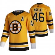 Wholesale Cheap Boston Bruins #46 David Krejci Yellow Men's Adidas 2020-21 Reverse Retro Alternate NHL Jersey