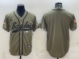 Wholesale Cheap Men's Philadelphia Eagles Blank Olive Salute to Service Cool Base Stitched Baseball Jersey