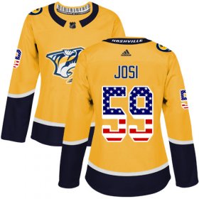 Wholesale Cheap Adidas Predators #59 Roman Josi Yellow Home Authentic USA Flag Women\'s Stitched NHL Jersey