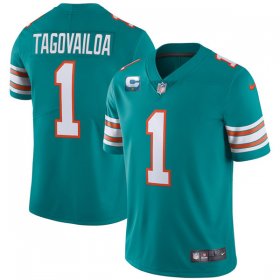 Wholesale Cheap Men\'s Miami Dolphins 2022 #1 Tua Tagovailoa Aqua With 1-star C Patch Stitched Jersey