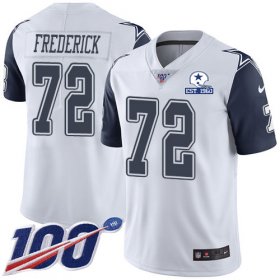 Wholesale Cheap Nike Cowboys #72 Travis Frederick White Men\'s Stitched With Established In 1960 Patch NFL Limited Rush 100th Season Jersey
