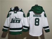 Wholesale Cheap Men's New York Jets #8 Aaron Rodgers White Ageless Must-Have Lace-Up Pullover Hoodie