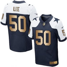 Wholesale Cheap Nike Cowboys #50 Sean Lee Navy Blue Thanksgiving Throwback Men\'s Stitched NFL Elite Gold Jersey