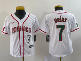 Wholesale Cheap Youth Mexico Baseball #7 Julio Urias Number 2023 Red World Baseball Classic Stitched Jersey2